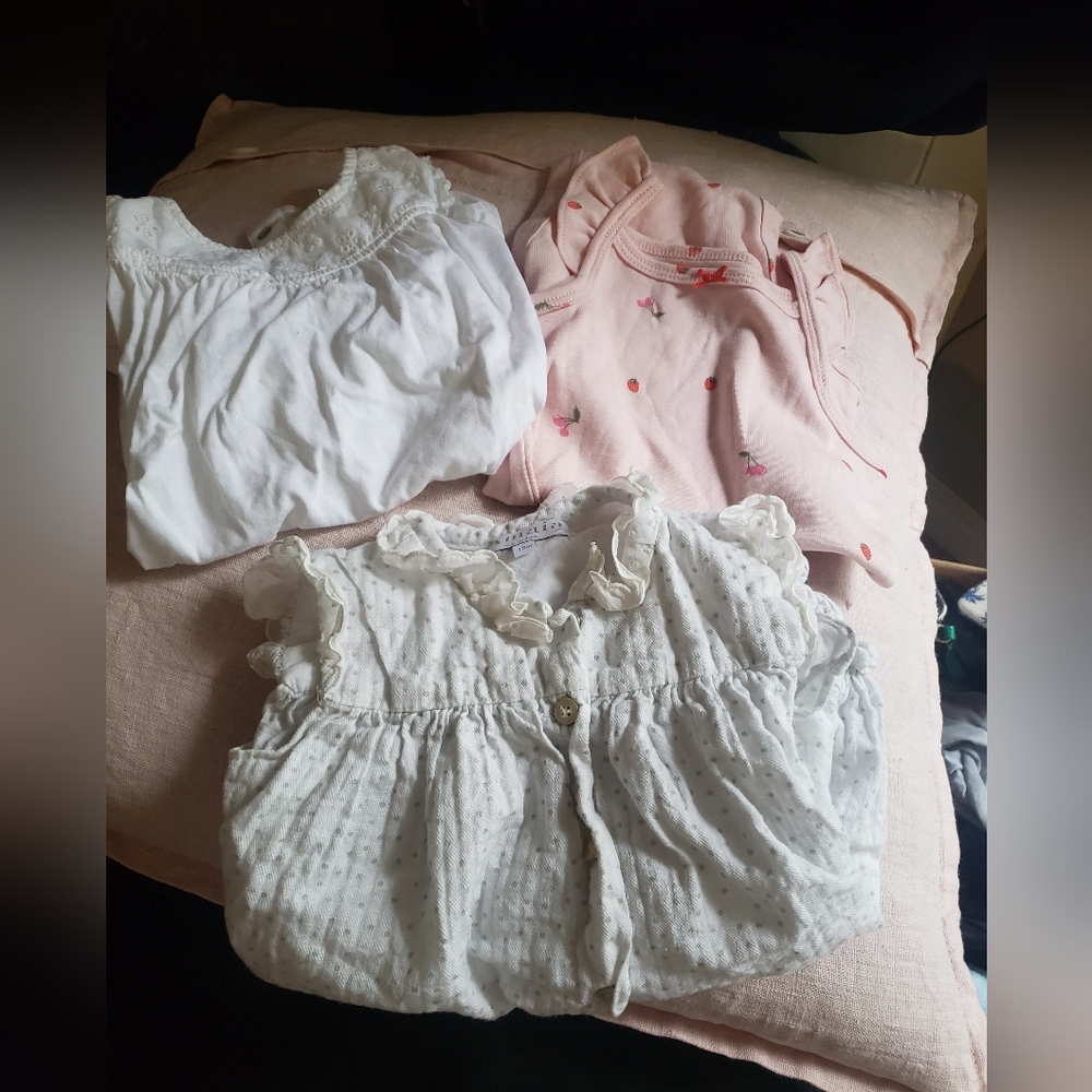 Set of Baby Tops in White and Pink Cotton 18 Months Old Baby Girl